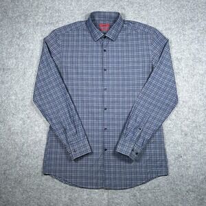 Hugo Boss Button Down Dress Shirt Mens 42 16.5 Slim Fit Blue Teal Long Sleeve